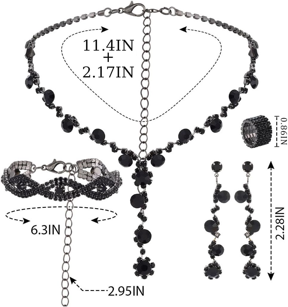 Sixexey Black Rhinestone Jewelry Set Crystal Bridal Wedding Prom Necklace Earrings Jewelry for Women - Image 4