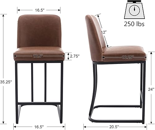 Miniatura 3 de VESCASA Taburetes de bar de piel sintética con respaldo, modernos tapizados de mediados de siglo de 30 pulgadas de alto, con marco de metal dorado