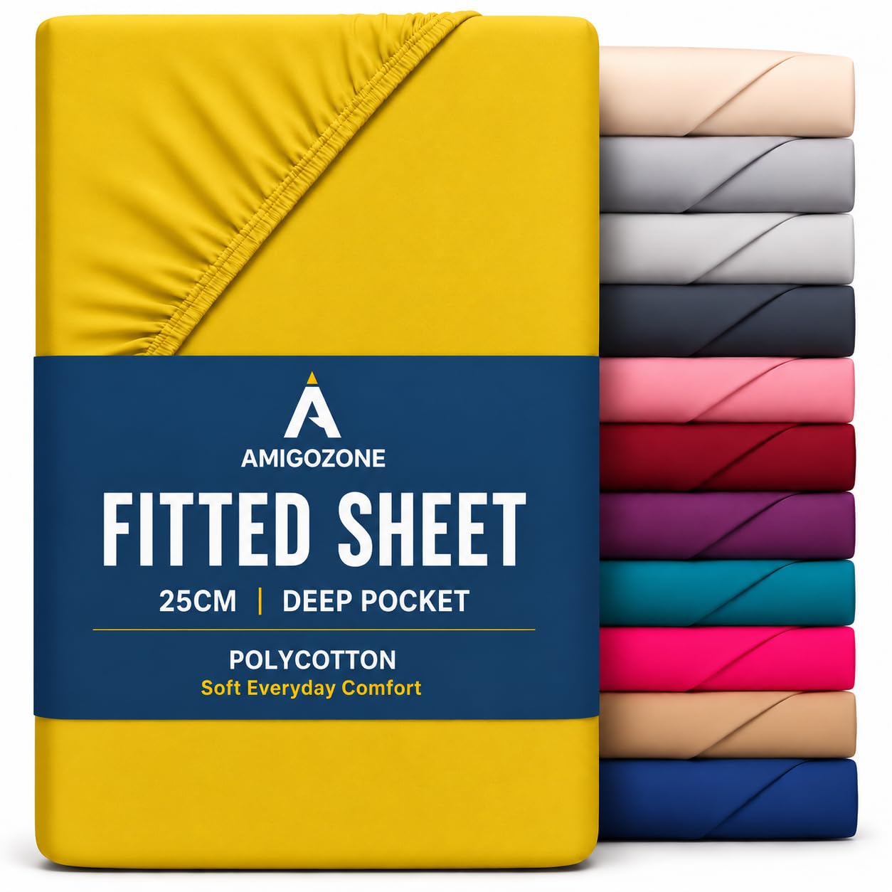 AmigoZone Non Iron Pollycotton Percal Quality Plain Fitted Sheet Or Pillow Cases (Ochra, Super King)