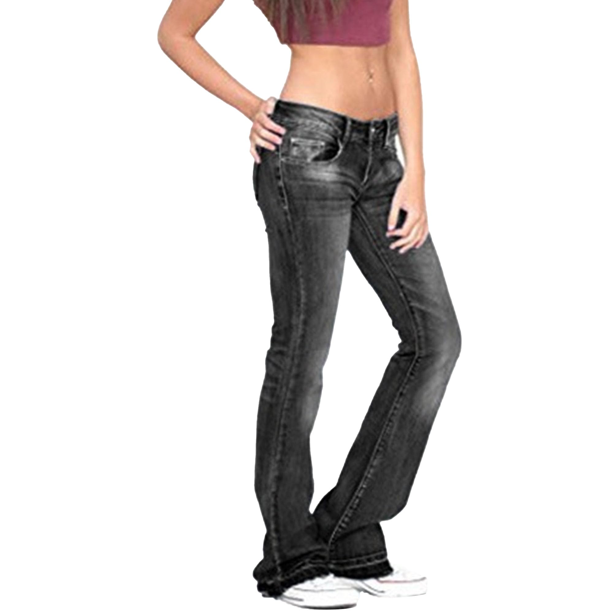 Women's Comfort Slim Fit Flare Jeans Classic Solid Outdoor Denim Pants Skinny Wide Leg Trendy Jeans (Black1,X-Large)