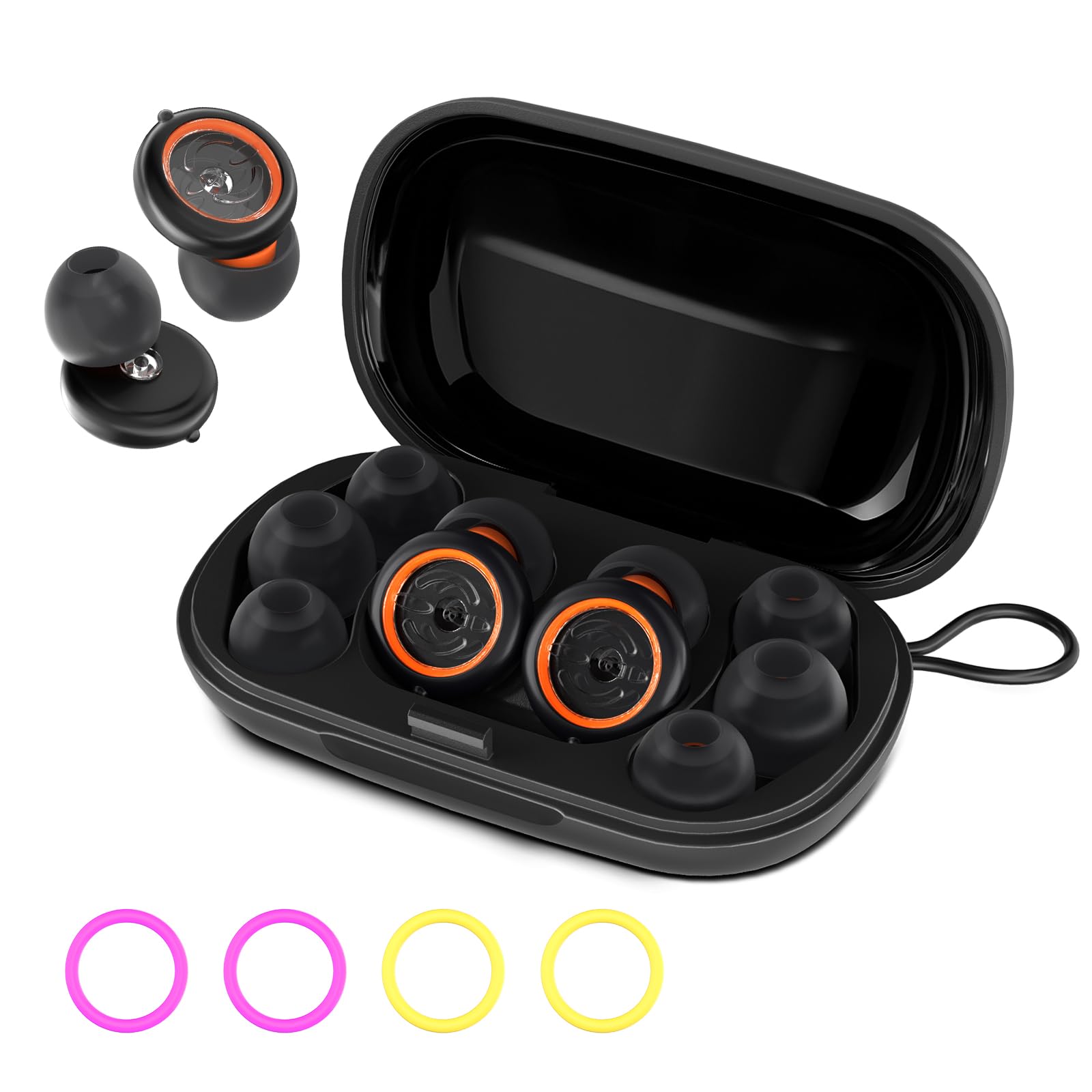 Ear Plugs for Sleeping Noise Cancelling with 45dB NRR - 3 Adjustable Noise Reduction Levels - Soft Reusable Silicone Hearing Protection Earplugs for Sleep, Work, Travel - 8 Ear Tips in S/M/L (Black)