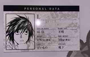 DEATH NOTE L カード ホログラム加工 DEATH NOTE L カード ホログラム加工 Death Note Trading Card