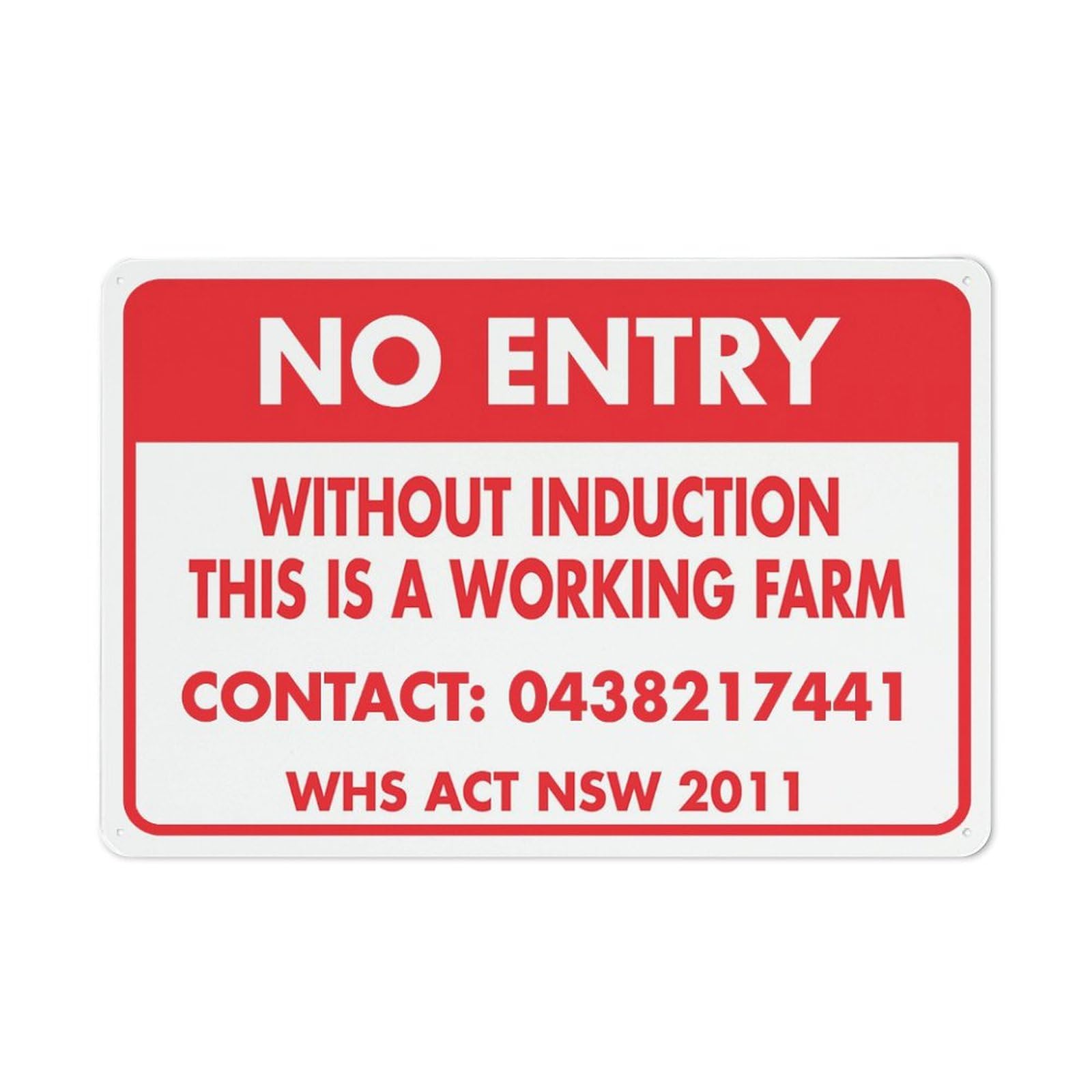 No Entry Without Induction Working Farm Sign (Contact Number) 12x8 inch Rust-Free Aluminum UV Ink Printing, Weatherproof Outdoor for Home