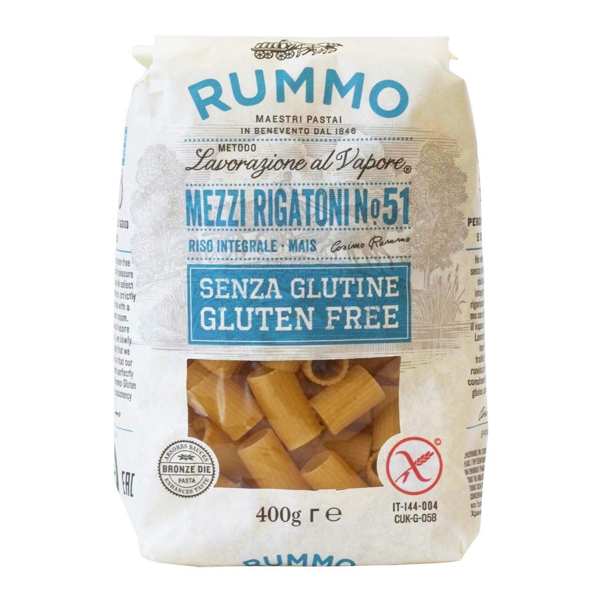 Rummo - Mezzi Rigatoni n.51 Bronce Dibujado - 12 Paquetes de 400 g