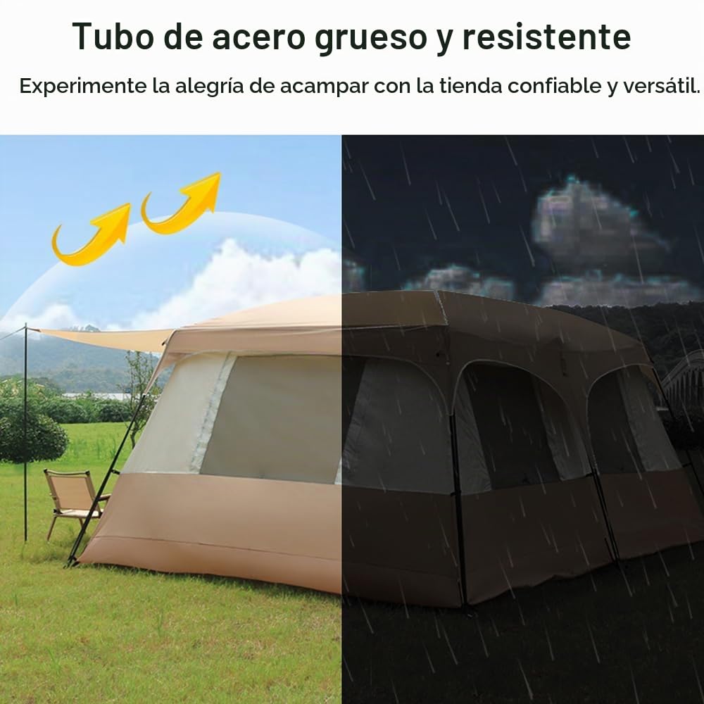 Tienda de campaña de Viaje con 2 Habitaciones Tienda de campaña Familiar Grande Transpirable y Resistente a la Lluvia para 6-8 Personas Acampar al Aire Libre Senderismo Mochilero Playa