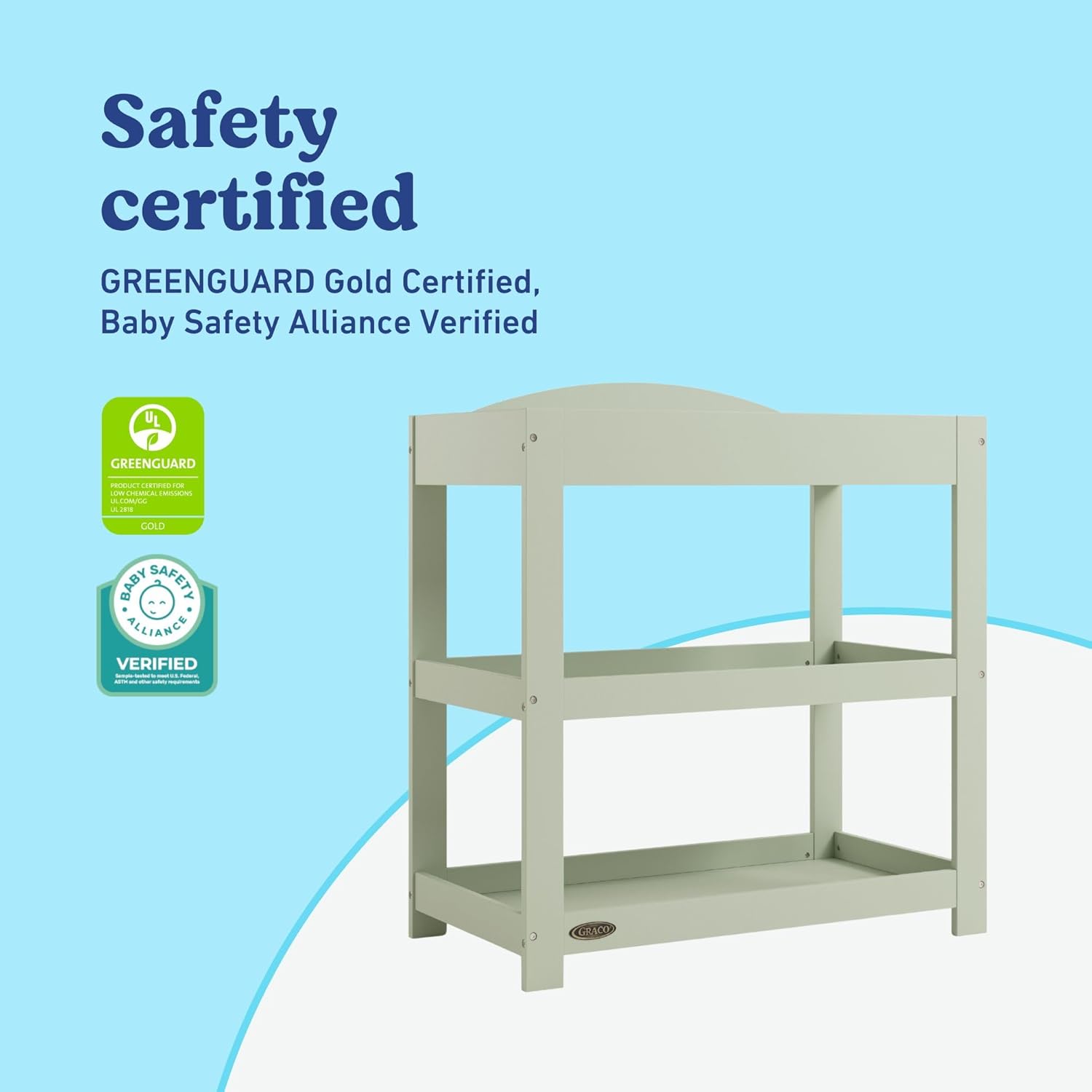 Graco Customizable Changing Table with Water-Resistant Changing Pad (Sage) - Customizable Modern Flat or Classic Arched Headboard, Changing Pad Included