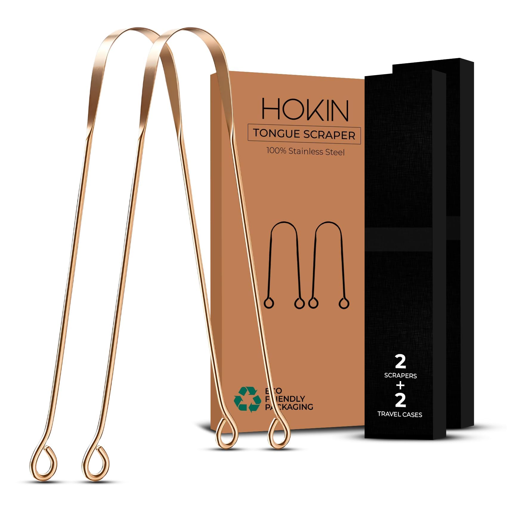 Tongue Scraper for Adults by HOKIN (Copper 2Pcs Oral Care Pack), Copper Tongue Cleaners Reduce Bad Breath, 100% Copper Tough Scrapers Men and Women Hygiene Product