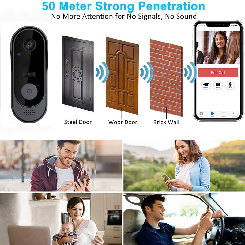 Miniatura 7 de ZIG1 Doorbell Camera Wireless No Subscription, 1080p Video Doorbell with Chime, 2-Way Audio, Night Vision, 2.4G Wi-Fi, Indoor Outdoor