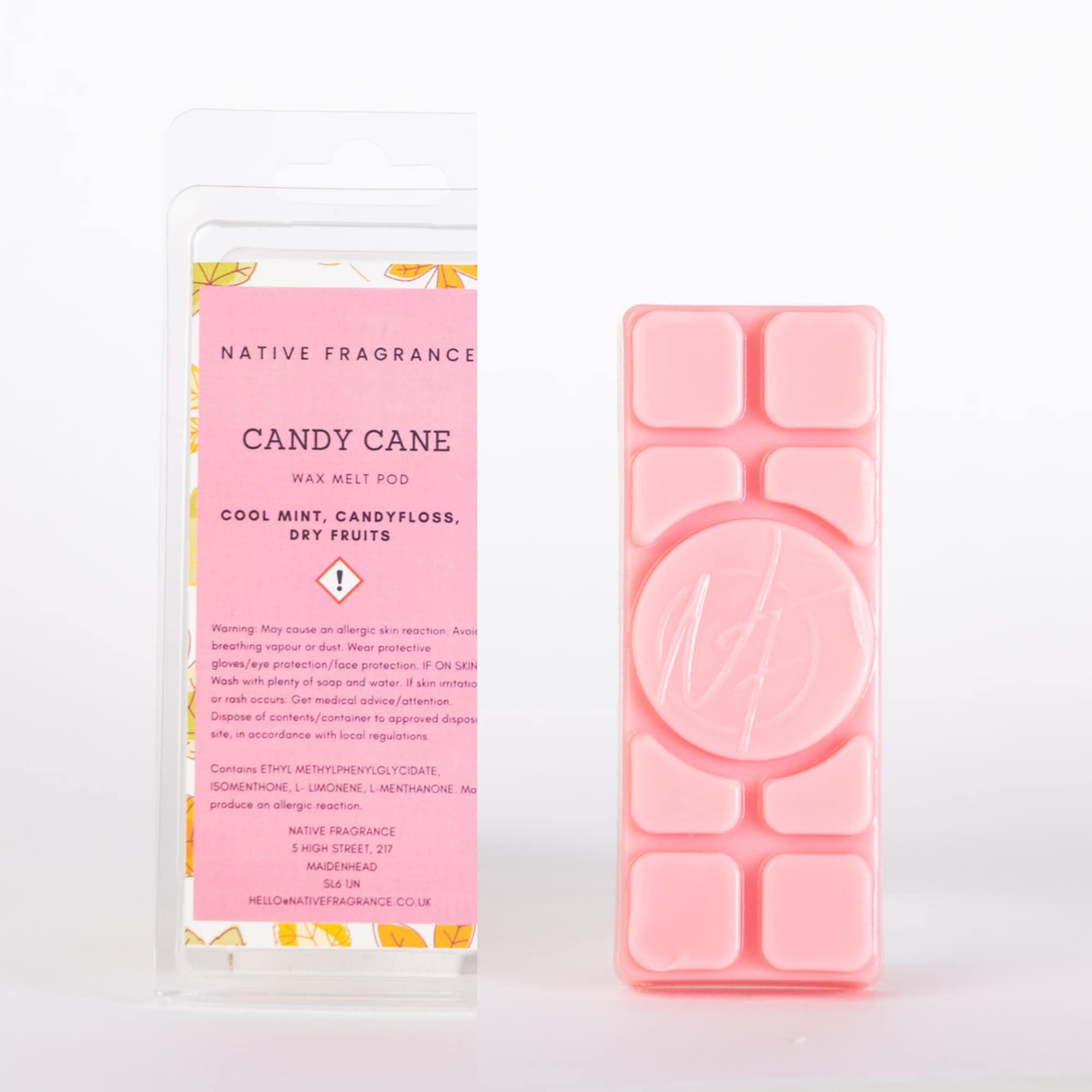 Candy Cane Wax Melt - Cool Mint, Candyfloss, Dry Fruits Scented - Autumn Handmade Soy Wax Melt - 50g