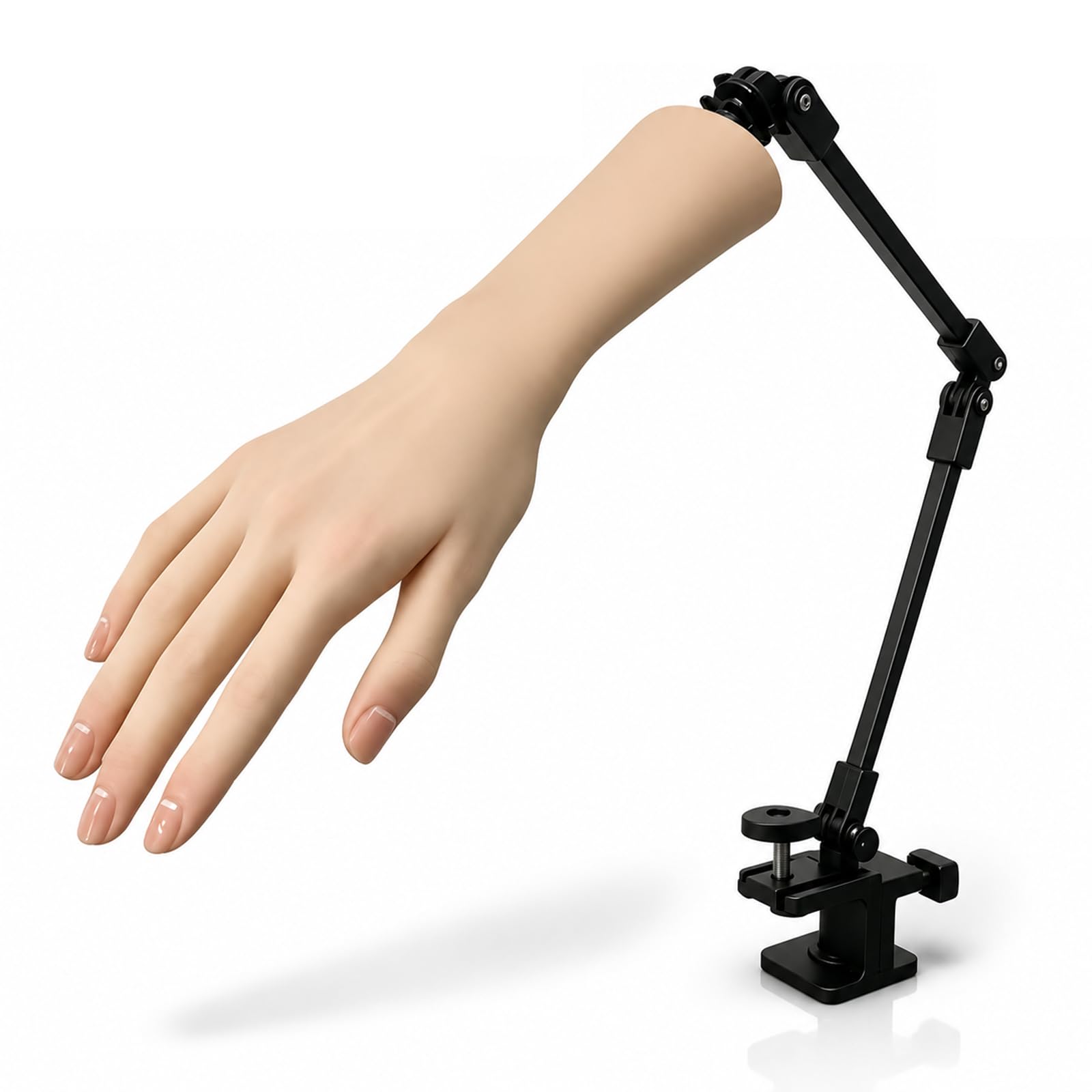 XDTKJDZ Realistic Silicone Nail Hand Practice, Fake Hand Mannequin Nail Hand Kit, Bendable Flexible Hand, Adjustable Fixed Desktop Bracket, For Showing Jewelry, Nail Art Right 26.5cm