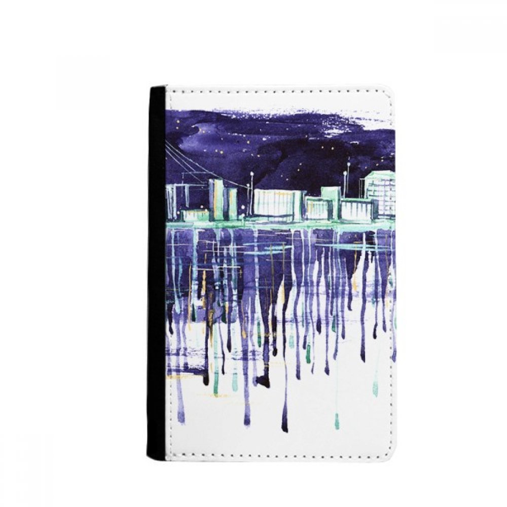 Night Starry Sky Modern City Watercolor Passport Holder Notecase Burse Wallet Cover Card Purse