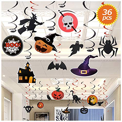 SILVIA 36Pcs Halloween Swirl Ceiling Hanging Decoration Window and Door Decoration Witch Bat Pumpkin Spider Skull Halloween Home Decorations for PartyKids RoomBar