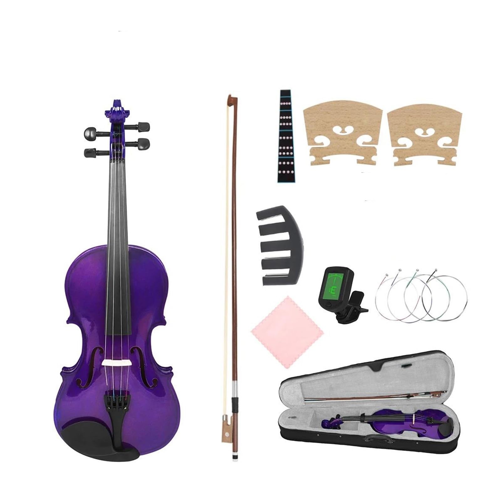 Zestaw Skrzypcowy 4/4 Fioletowy Materiał Z Drewna Lipowego Akcesoria Do Instrumentów Muzycznych Profesjonalne Zastosowanie Instrumenty Strunowe Skrzypcowe(Purple SET)