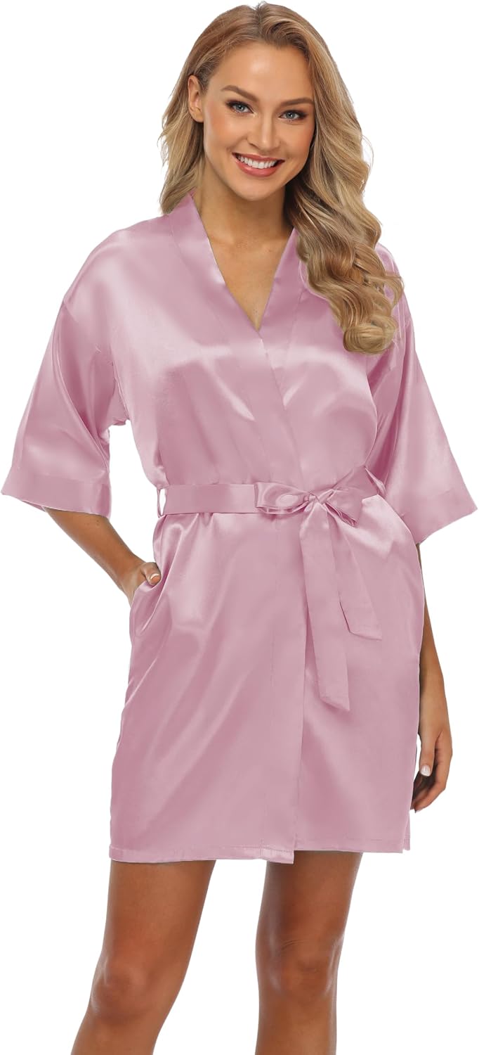 Satin Robe for Women Silky Kimono Bride Bridesmaids Wedding Party Robes Lightweight Dressing Gown Summer Loungewear