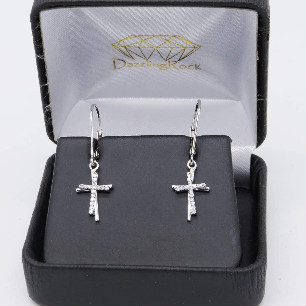 Dazzlingrock Collection 0.10 Ctw Round White Natural Diamond Double Cross Lever Back Dangle Earrings for Women in 10K Real Solid Gold