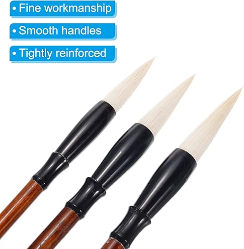 Miniatura 4 de PATIKIL Pincel redondo para pintura, paquete de 3 unidades, acuarela, tinta, caligrafía, pincel, dibujo, arte Sumi-e, mango de madera para