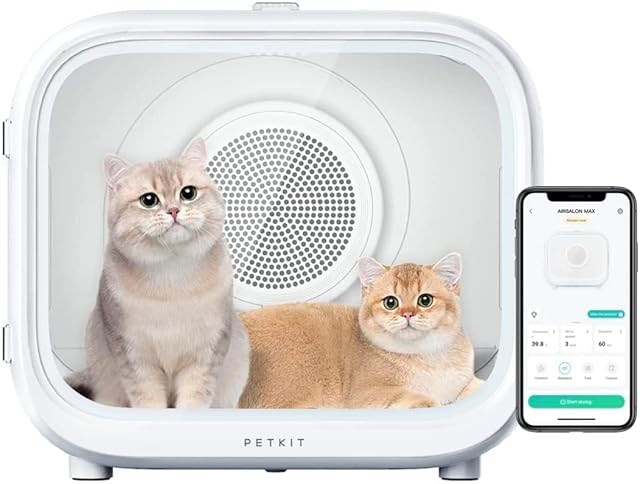 Petkit AIRSALON MAX Suszarka dla Kotów, Automatyczna Suszarka dla Kotów i Małych Psów, Wygodna Suszarka, 3 Rozmiary Strefy Wentylacji, App Inteligentna Kontrola Temperatury, 60l