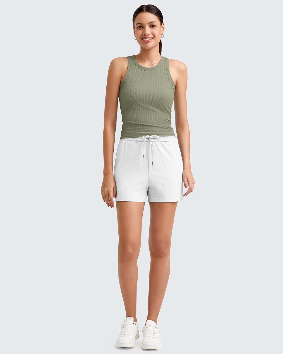 Workout Tank Tops for Women Ribbed Racerback Yoga Tops Breathable Soft Stretch Fabric Gym Running Daily Comfort Tanks (Gray Olive,XL)