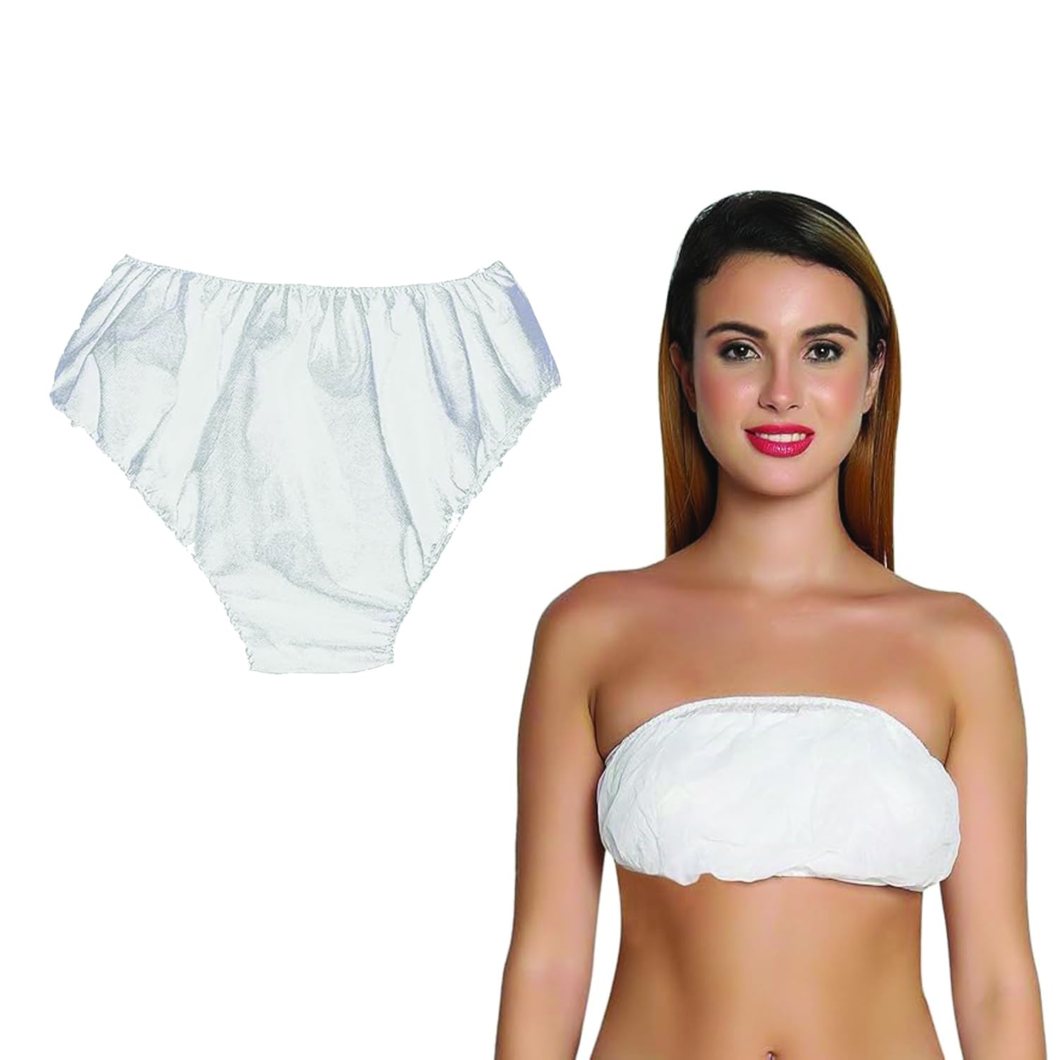 Non Woven Disposable Set of Bra and Panties for Women and Girls Travelling/Spa/Body Massage/Surgeries/Maternity Free Size fit for Small to 3XL White (5 pcs Bra, 5 Pcs Pantes)-image-41