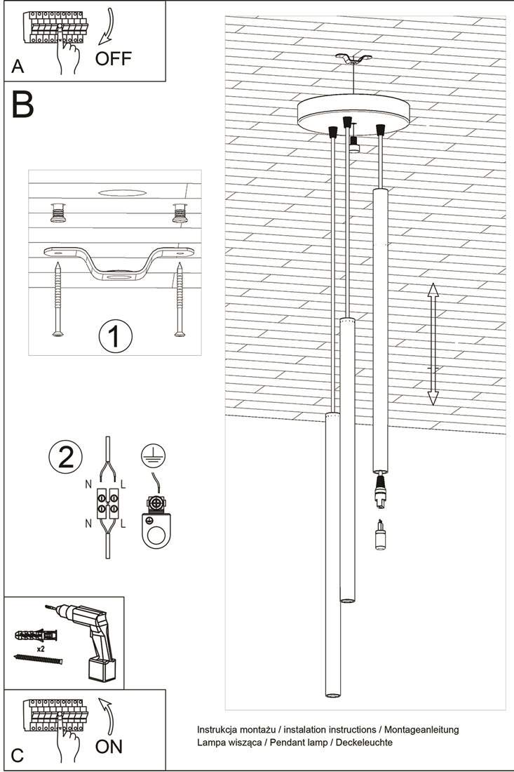 Sollux Lighting Pastelo lampa wisząca 3P, nowoczesne wzornictwo, z cylindrycznym metalowym kloszem, wymienna żarówka G9, 3 x maks. 8 W LED, stal malowana proszkowo, czarna, 20 x 20 x 90 cm