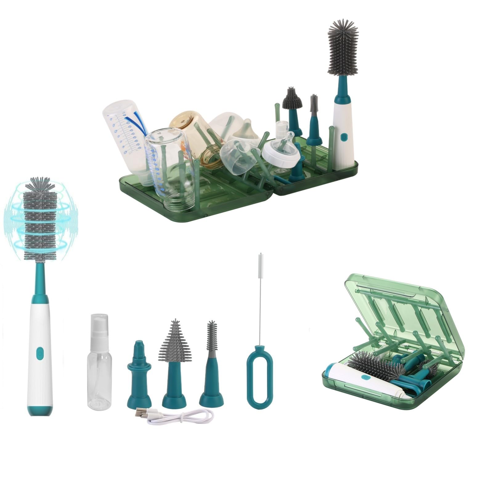 WHNL Portable Electric Bottle Brush & Drying Rack Set