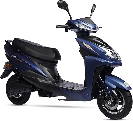 AMO Jaunty Low Speed Electric Scooter Non-RTO 70Km-80 Km Range, Blue with Lithium Battery And Portable Charger