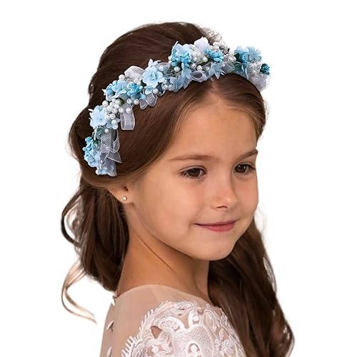 Campsis Diadema de flores para niñas, accesorios para el cabello de comunión de perlas para niñas, de cristal, fotografía de cumpleaños, banda para