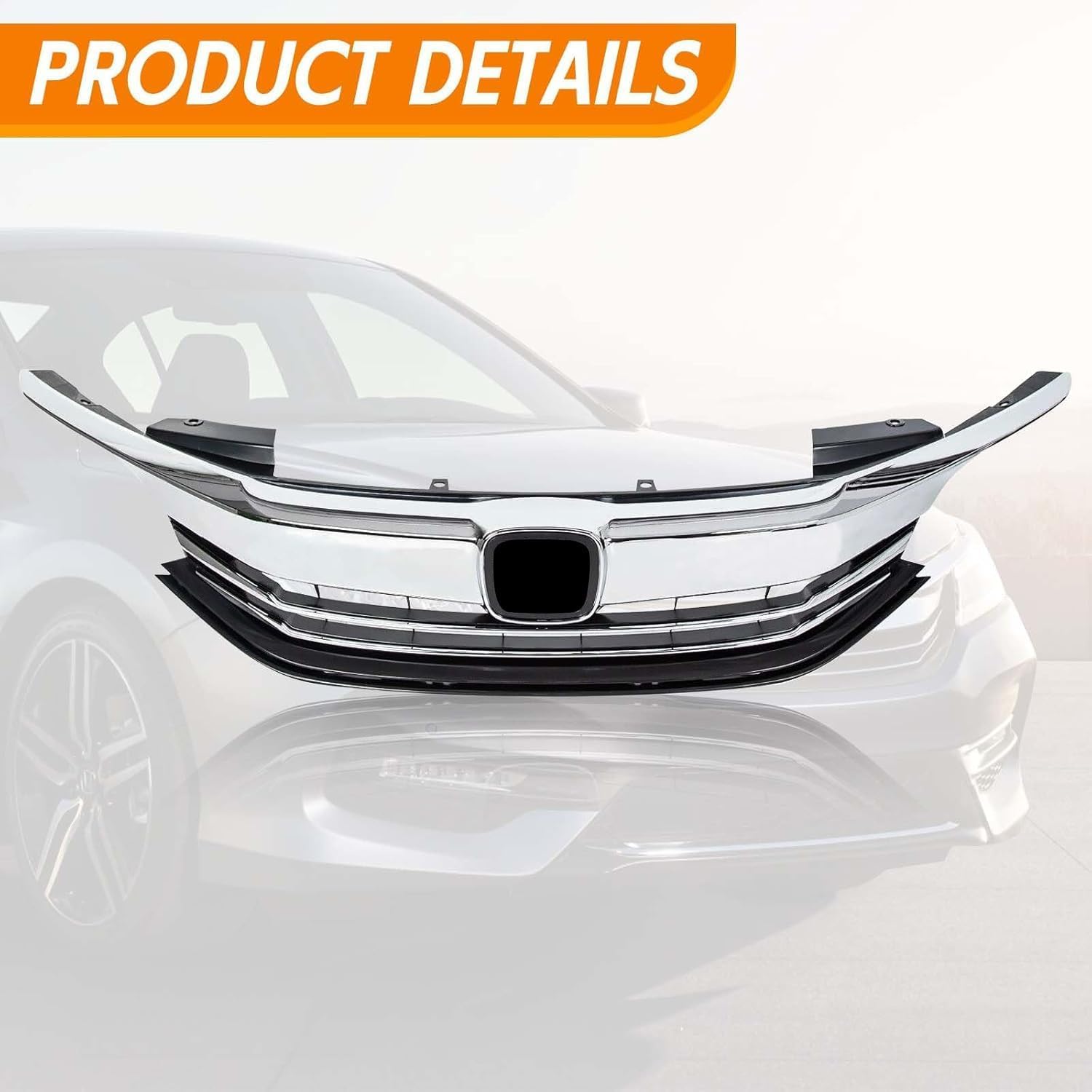 YLT AUTO Fit for 2016-2017 Honda Accord LX EX Sedan 4DR Front Cover Bumper Upper Grille Replacement Shroud Kit Black Front Grid Cover Air Intake with Chrome Trim