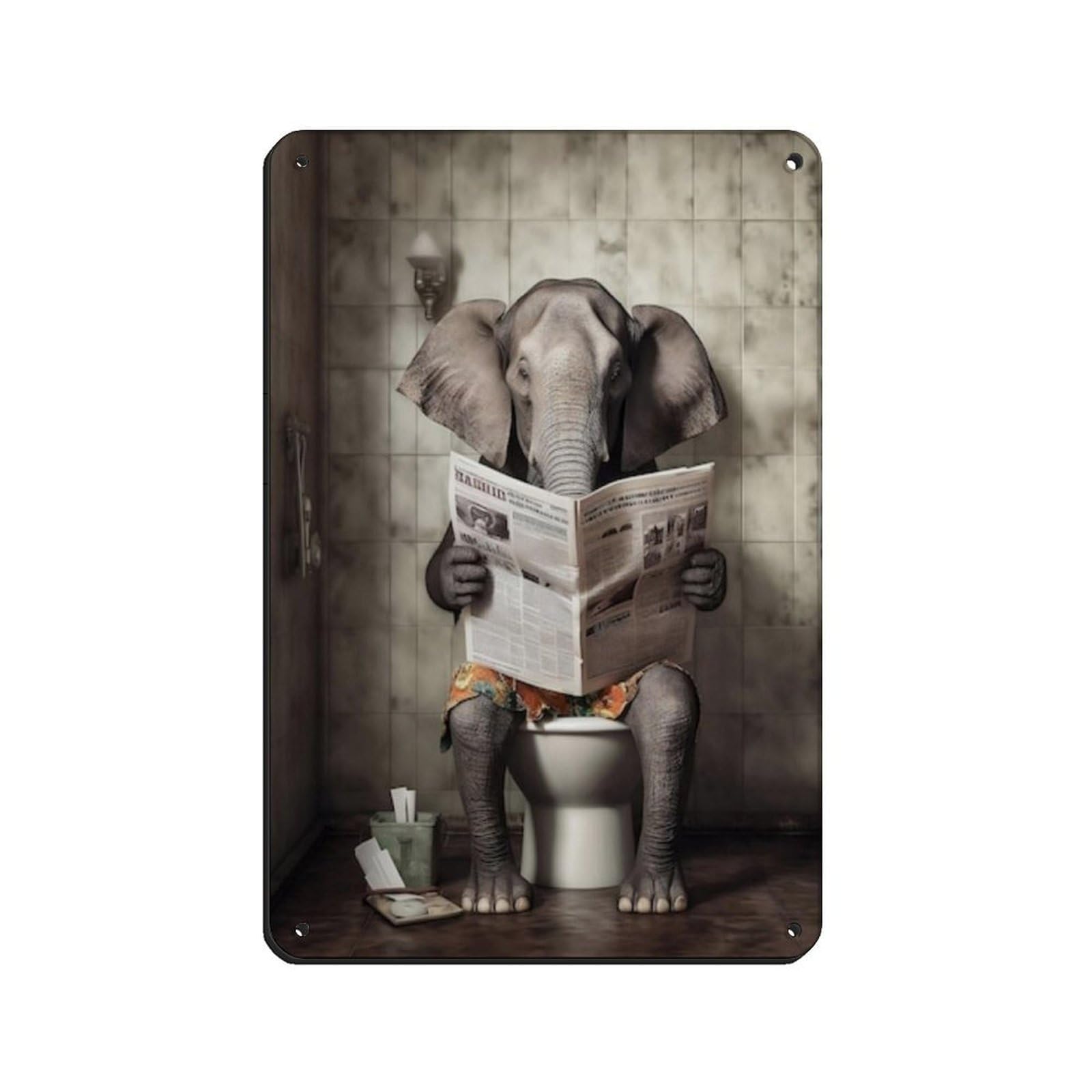 Lxwnze 20L X 30W Cm Elephant, Funny Bathroom Decor Tin Sign Vintage Metal Pub Club Cafe Bar Home Wall Art Decoration Poster Retro 8X12inch(20X30cm)