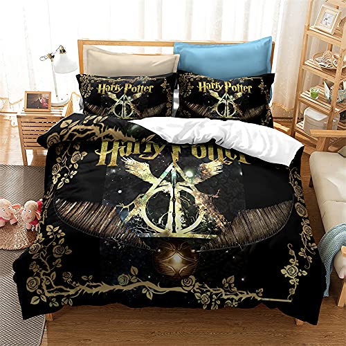 CHAOSE-UKB Luxurious Harry Potter School of Magic Duvet Set with 2 Pillowcase Polyester/Cotton Skin-friendly Double (pattern 05 Double(200x200cm))
