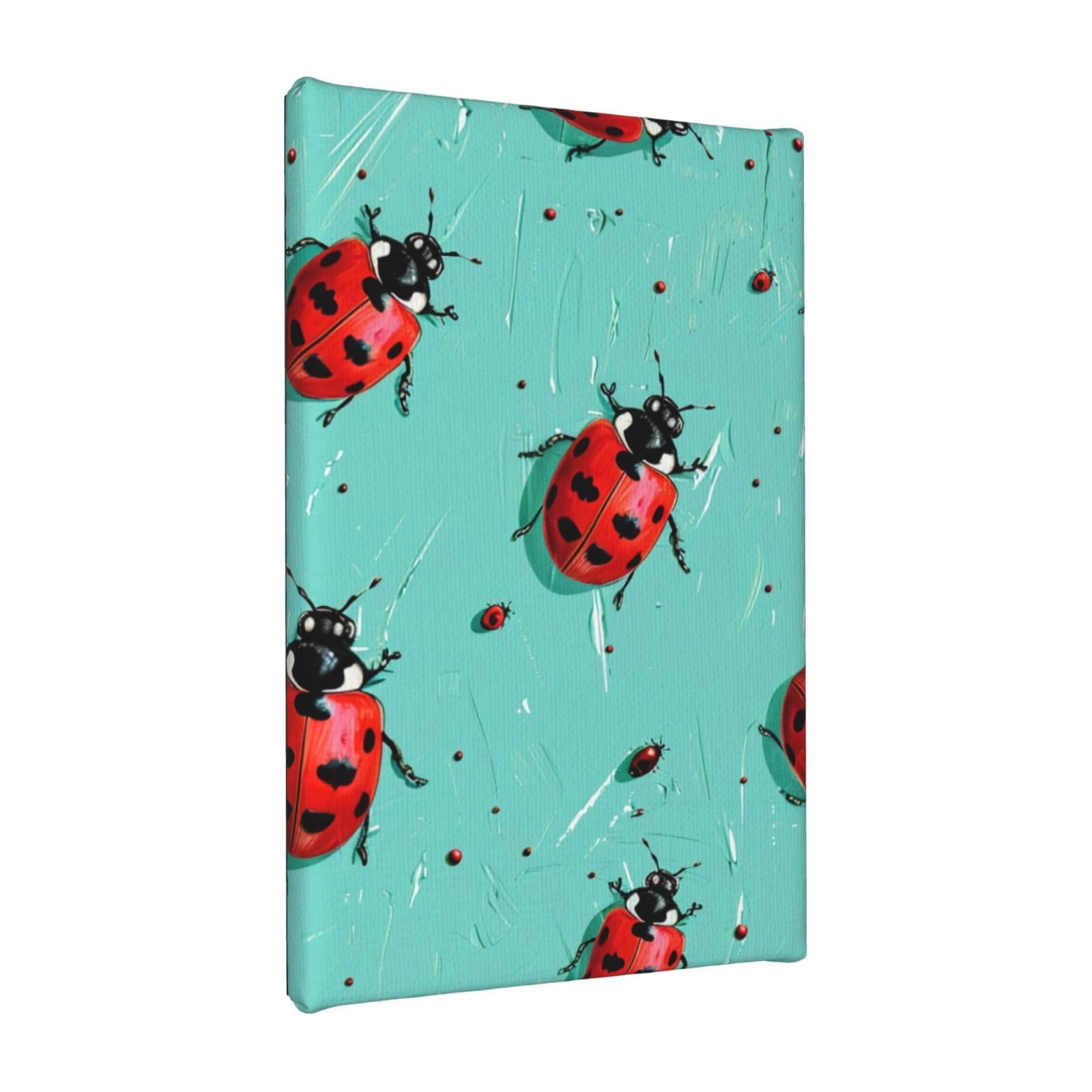 YKLJG Red Ladybugs On A Blue Background Printed Wall Art Canvas Painting 20x30 CM Wooden Framed Picture Painting Artwork Prints for Bedroom Kitchen Home Office Decor