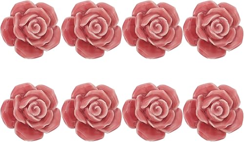 Miniatura 9 de LIFKOME 8 tiradores de rosas de cerámica para gabinete, pomos de armario para cajones, pomos de puerta de flores de rosas florales, pomos de