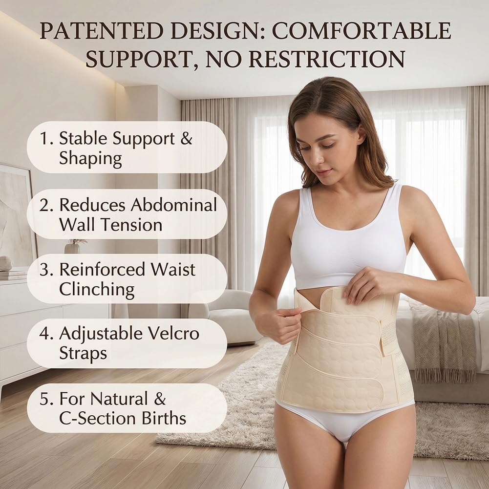 Faja Postparto - Banda para el vientre posparto para mujer, faja de sujeción abdominal, juego de 4 piezas para parto vaginal, moldeador de cintura por cesárea, beige, M — view 4