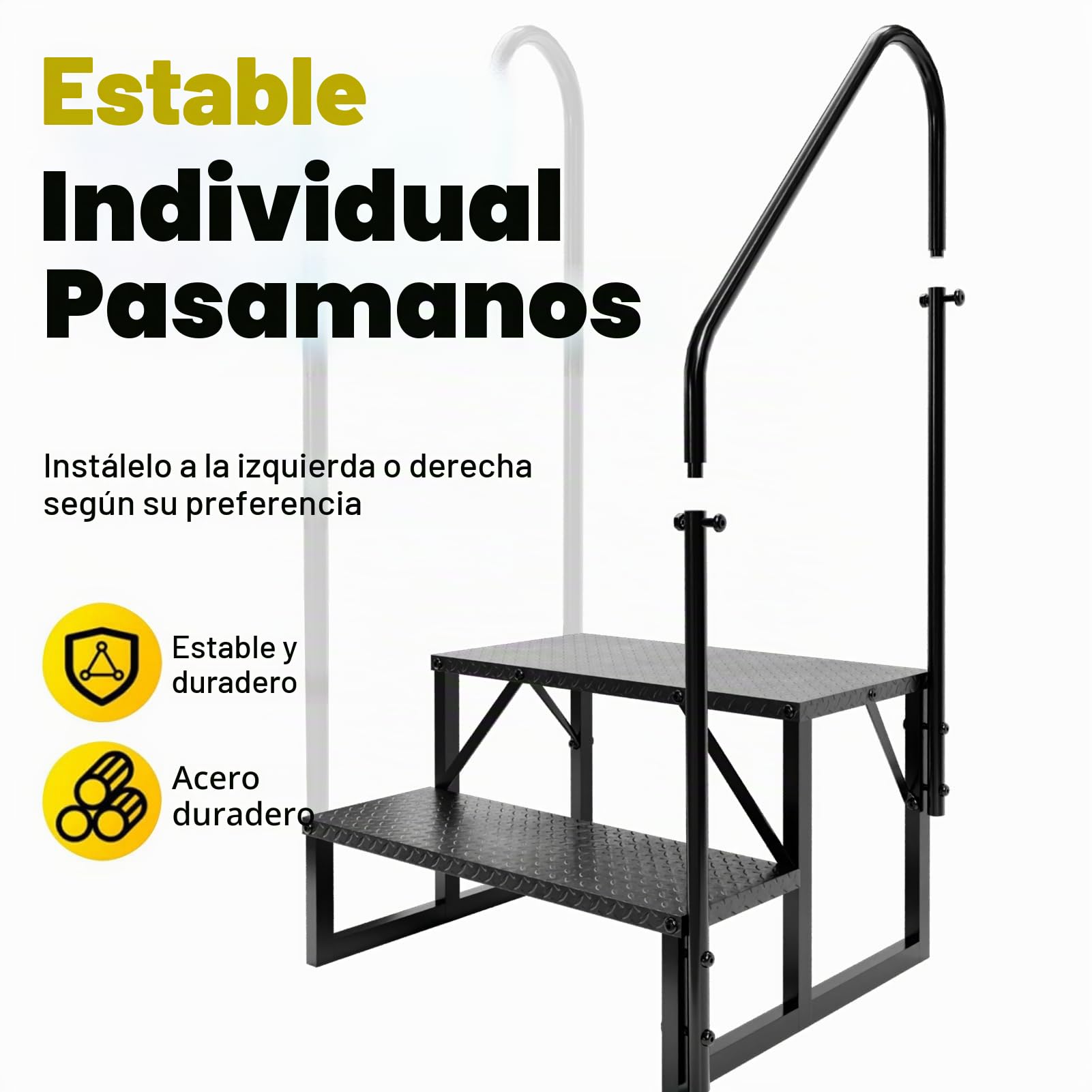 Escalón para Caravana, escalón para autocaravanas, SPA al Aire Libre, Escalera para caravanas de Viaje, autocaravanas, Jacuzzi, Porche, Piscina por Encima del Suelo (2 escalones con 1 pasamanos)