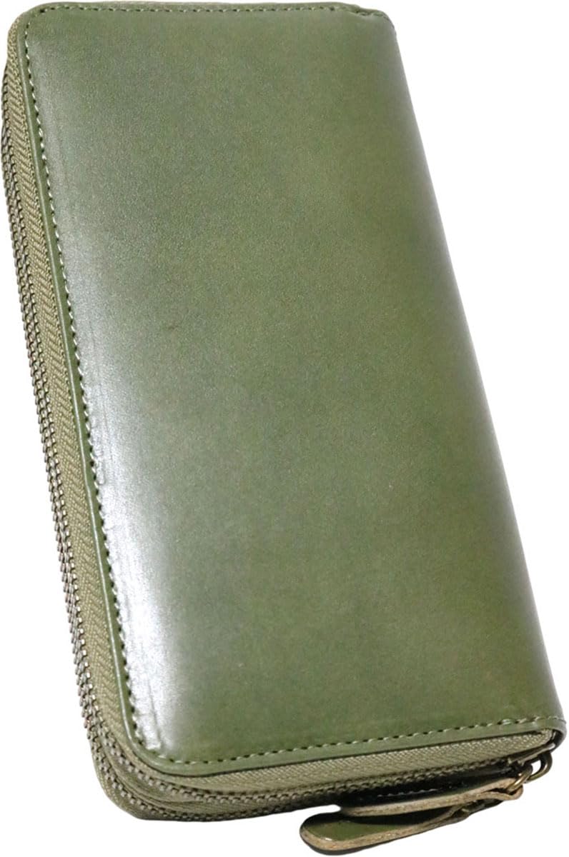 【50％OFF】 栃木レザー ウォレット ダブルラウンドファスナー 長財布 緑 高 品質ファッション - 【50％OFF】 栃木レザー ウォレット