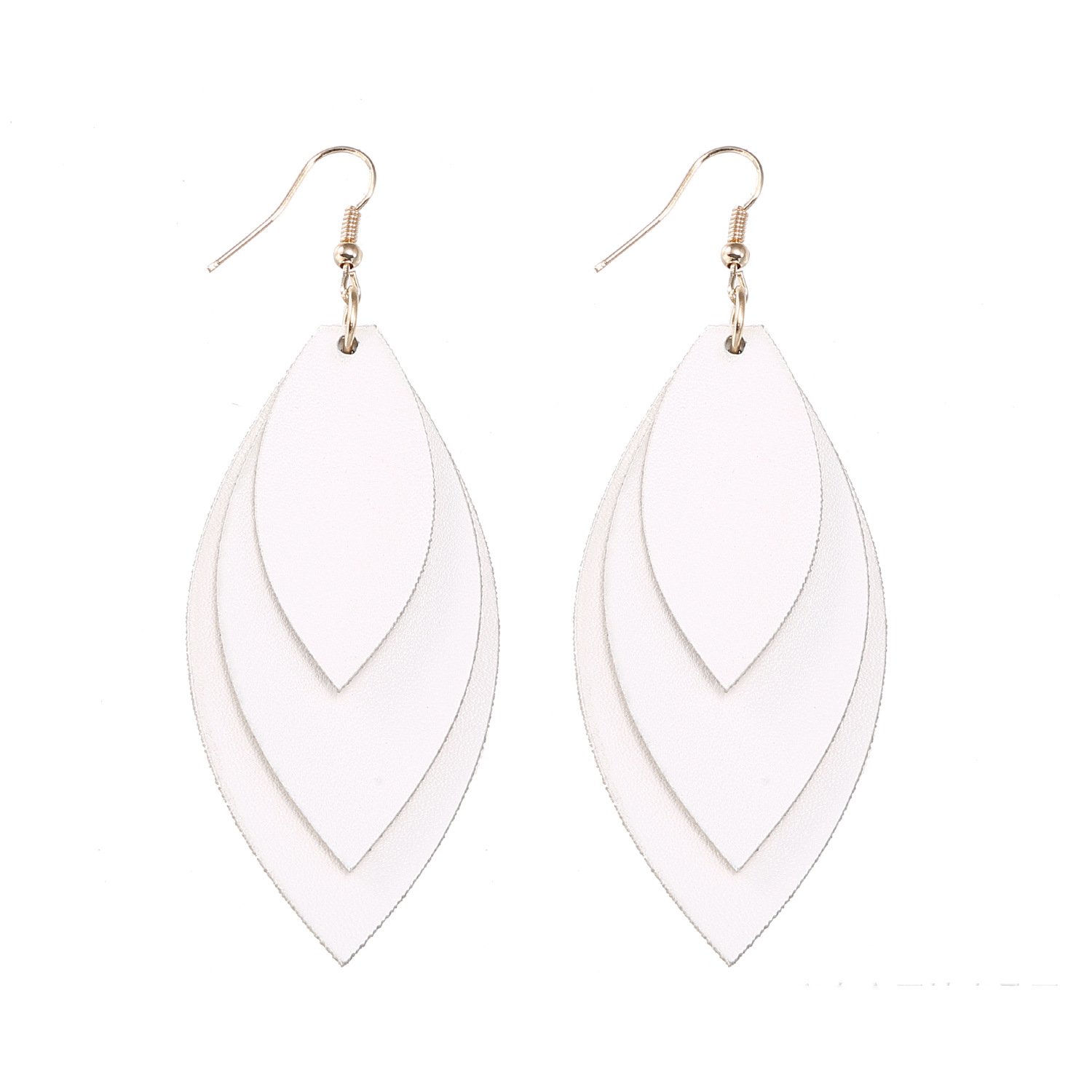 TIDOOJewelry Women Three Layers Leather Drop Earring (white)