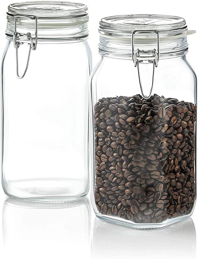 Harsan Square Shape Glass Jar 2000 ml/ Container With SS Buckle Lid