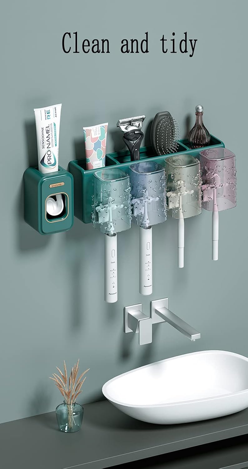 バスルーム用歯ブラシホルダー グリーン 腹筋素材 歯ブラシオーガナイザーシェルフは、バスルームをよりきれいにして清潔にします(サイズ