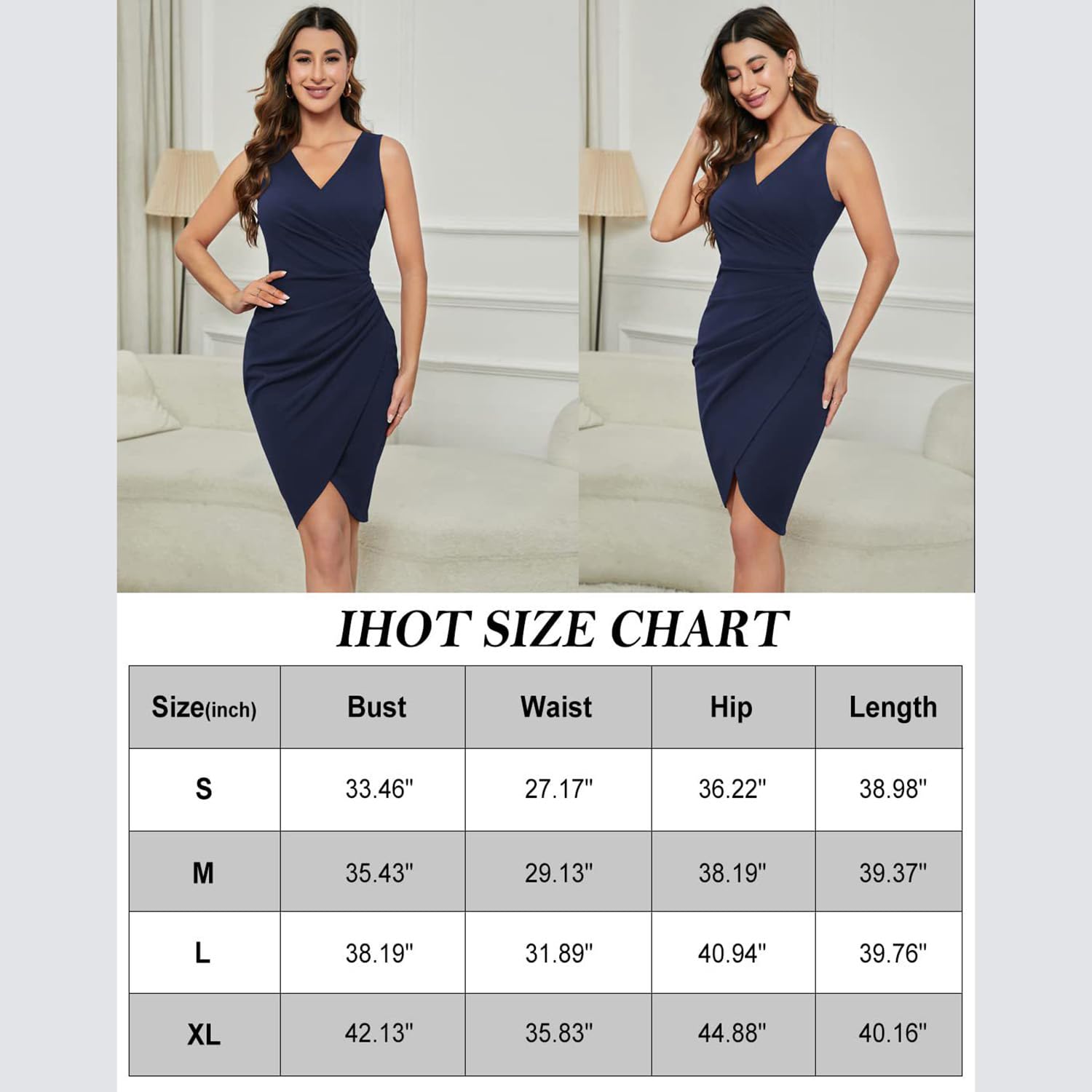 Vestido de Mujer Sexy con Cuello en V, sin Mangas, de imitación, Color sólido, Ajustado, Vestido Midi de Verano