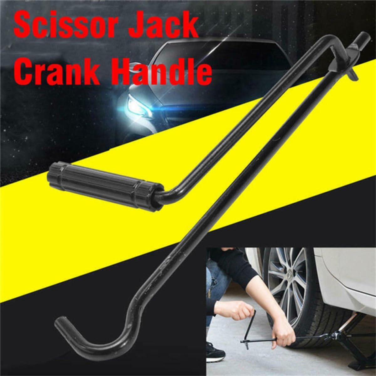 jojofuny 2pcs Car Scissor Jack Hand Crank Handle Tool Set with Folding Rocker for Vehicle Tire Lift, Sturdy Black Hand Jack for Automotive Emergency and Garage Use