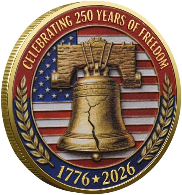 America 250 Merchandise USA 250th Anniversary Coin 1776-2026 Commemorative Coin, 250th Anniversary USA Coin with Eagle Statue of Liberty Liberty Bell Design, (F 250 Commemorative Coin Model)