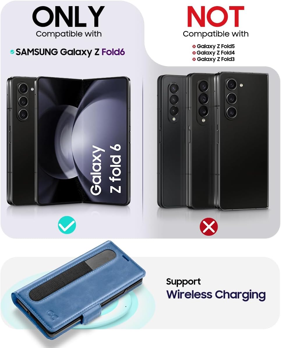 OCASE Compatible with Samsung Galaxy Z Fold6 Wallet Case with S Pen Holder, PU Leather Flip Folio, Card Slots, RFID Blocking, Kickstand, Phone Cover for Galaxy Z Fold 6 2024-Light Blue