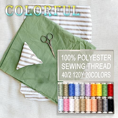 20 colores de hilo de poliéster para coser, 120 yds cada uno miniatura 2