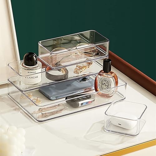 Miniatura 8 de MineSign Paquete de 4 organizadores de cajones de escritorio, separadores de cajones de maquillaje de plástico, apilables, organizador de cubiertos