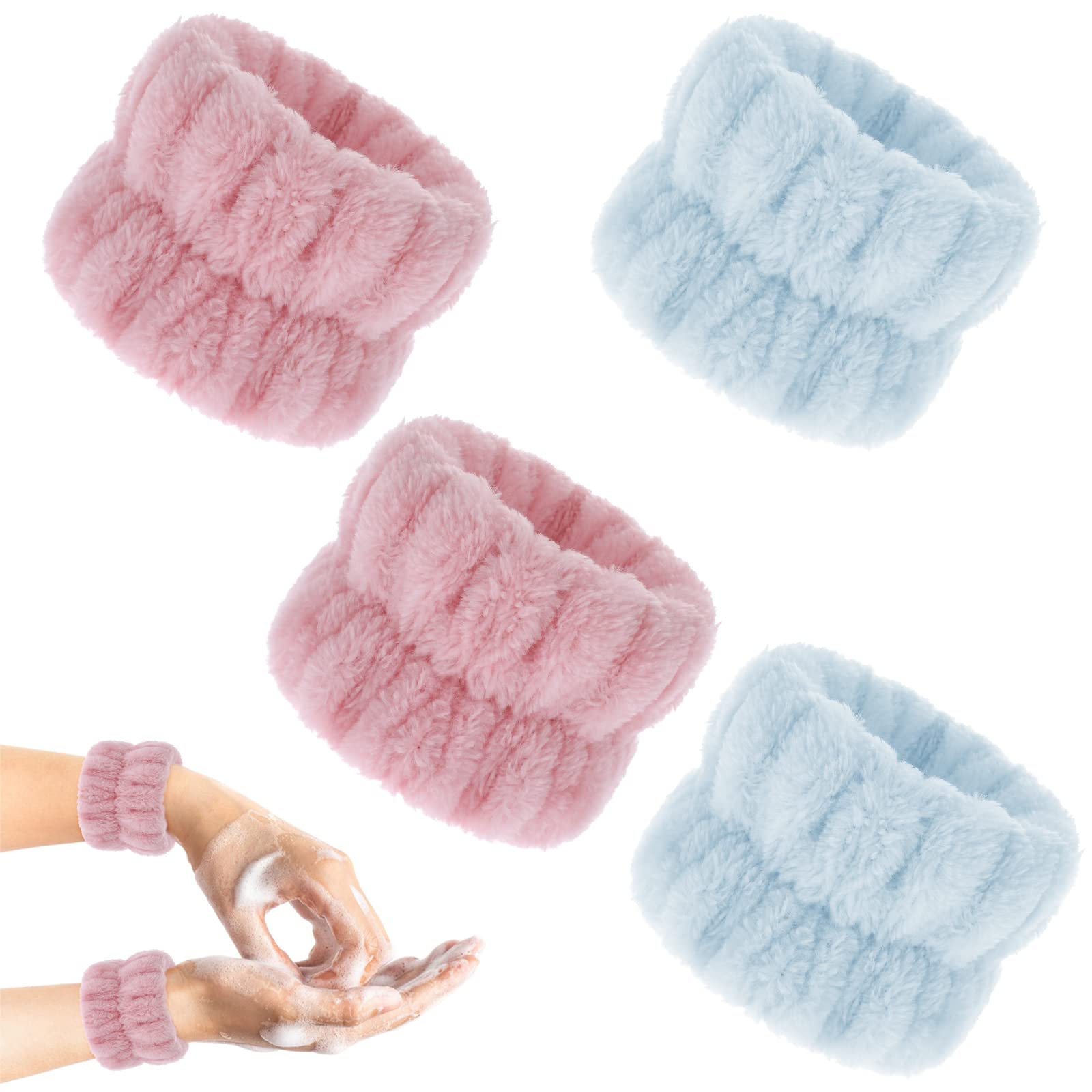 Canitor Set 6 Fasce Elastiche E Bracciali In Microfibra Per Lavaggio Viso, Bianco E Rosa Scuro, Assorbenti - 2