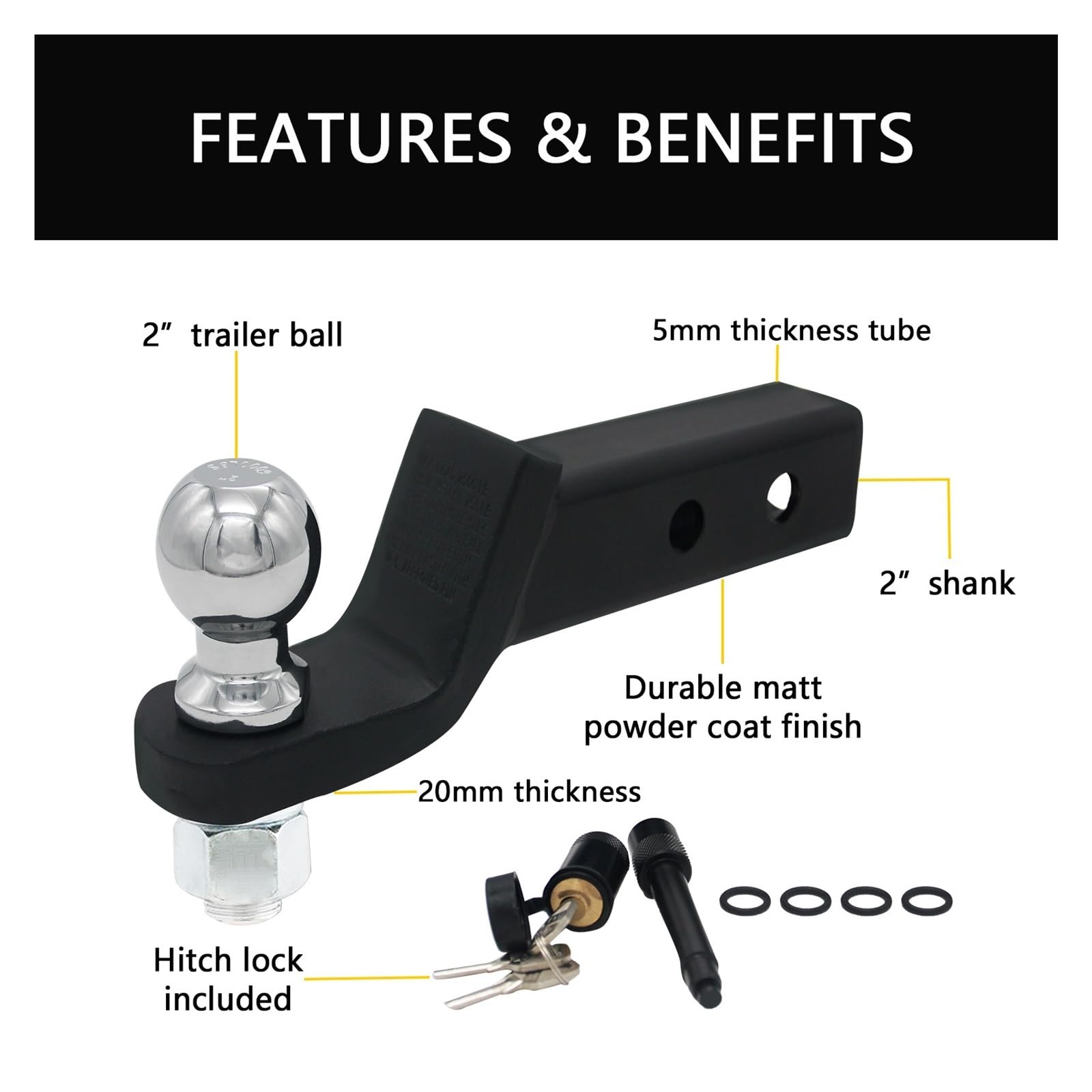 Anhängerkupplung, Kupplungsstift-Clip For 2-Zoll-Empfänger Und Anhängerkupplungskugelhalterung Mit 2-Zoll-Anhängerkugel. Wird Mit Schwarzem Stahl-Kupplungsschloss Geliefert , Universelles Sicherheits-