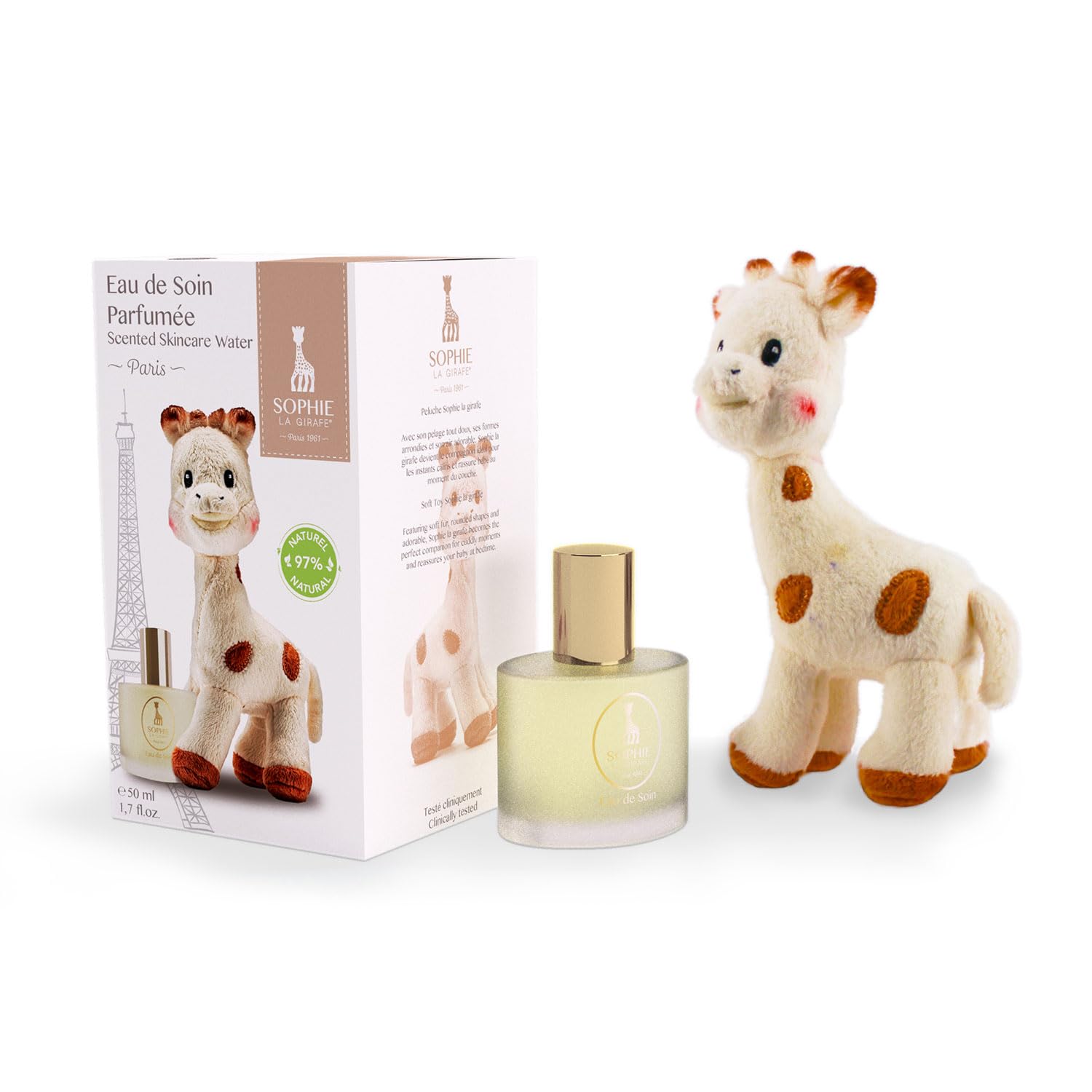 Sophie La Girafe Perfume Gift Set, Contains Natural, Vegan & Dermatologically Tested Scented Skincare Water Perfume for Newborn Baby Age 0+, 50ml and Soft Plush Toy
