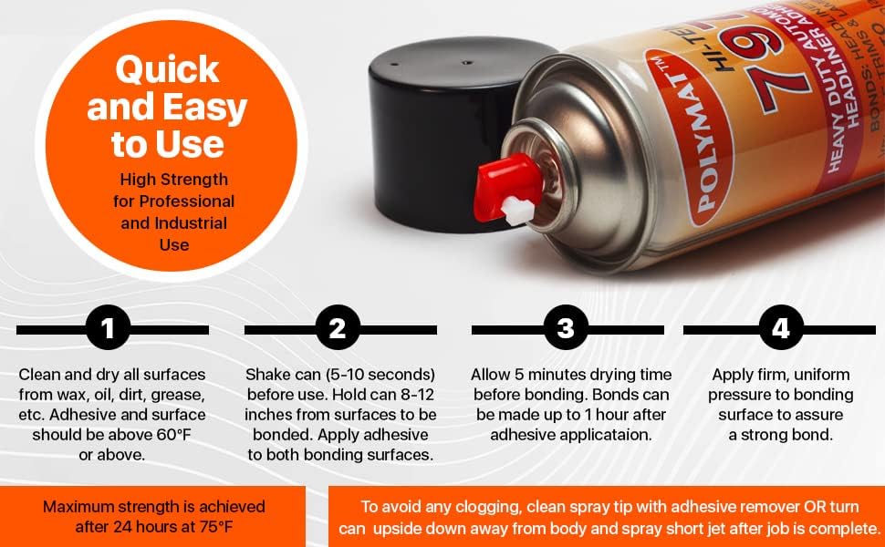 Miniatura 7 de QTY2 Polymat 797 - Adhesivo en aerosol de alta temperatura, forro de cabeza para automóvil, pegamento para maletero de tablero