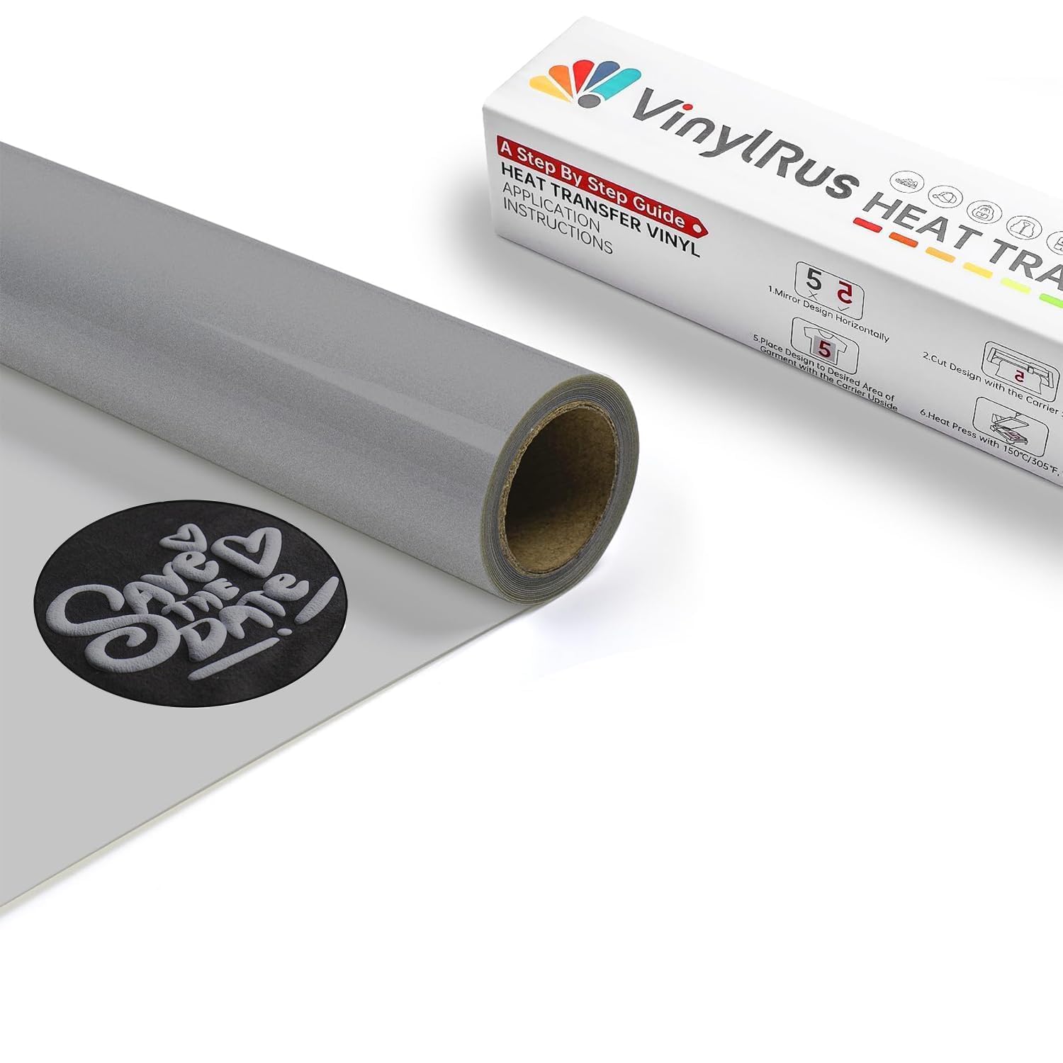 VinylRus Puff HTV Heat Transfer Vinyl Roll, Silver, 12" x 6FT