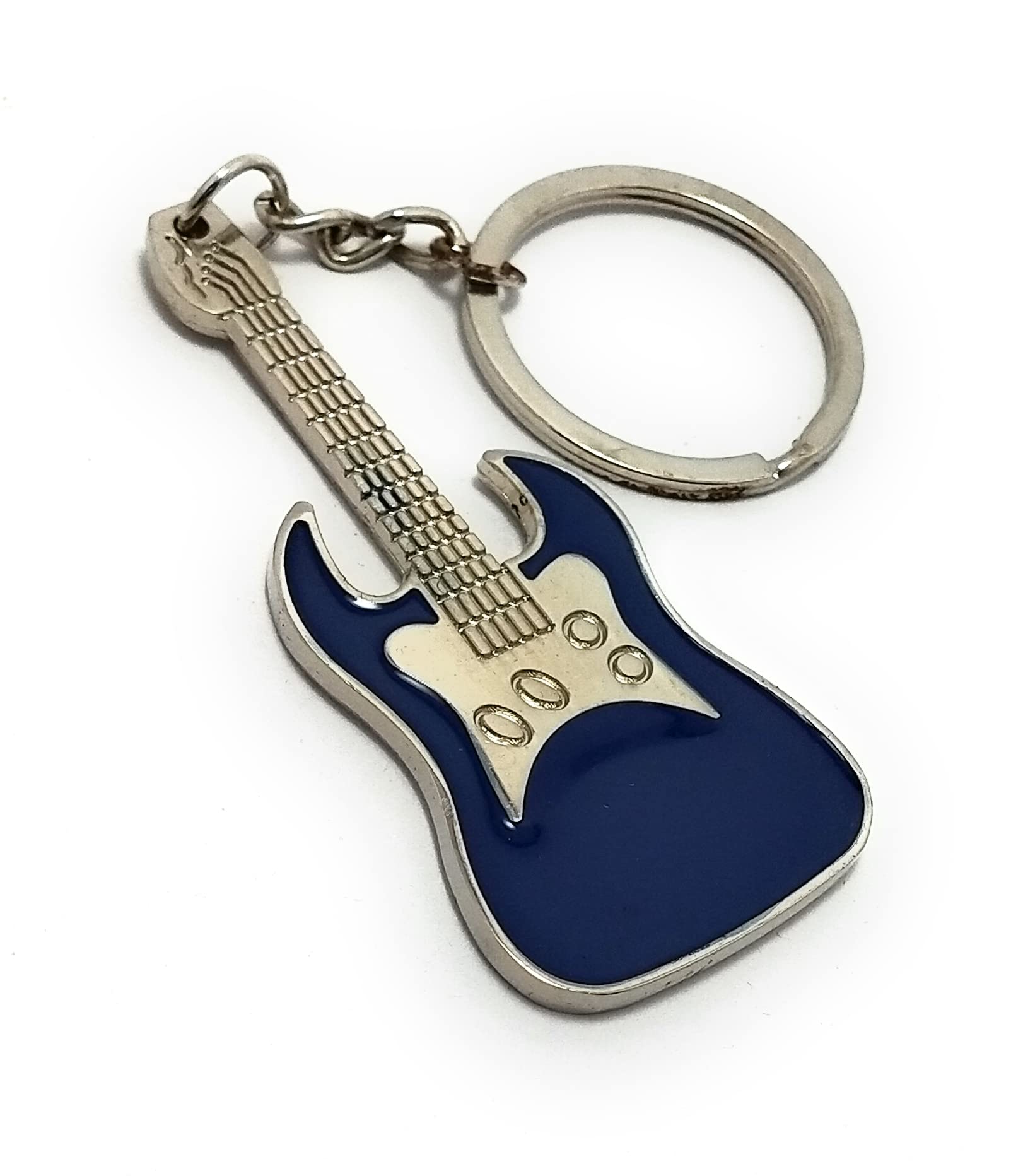 GENERICMusical Guitar Metal Keychain for Music Lovers (Blue and Silver)